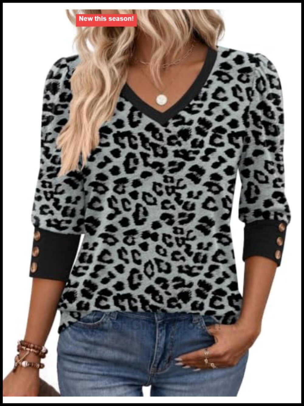 Womens 3/4 Sleeve V Neck Button Down Blouse Dressy Casual Work Top